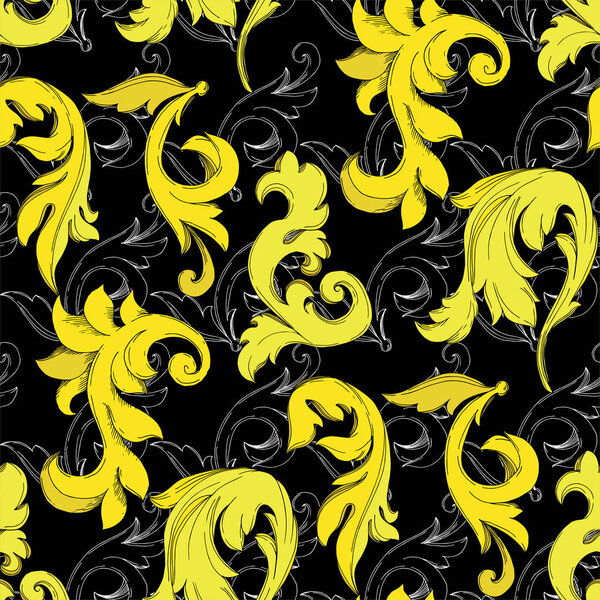 Vector Golden monogram floral ornament. Black and white engraved ink art. Seamless background pattern.