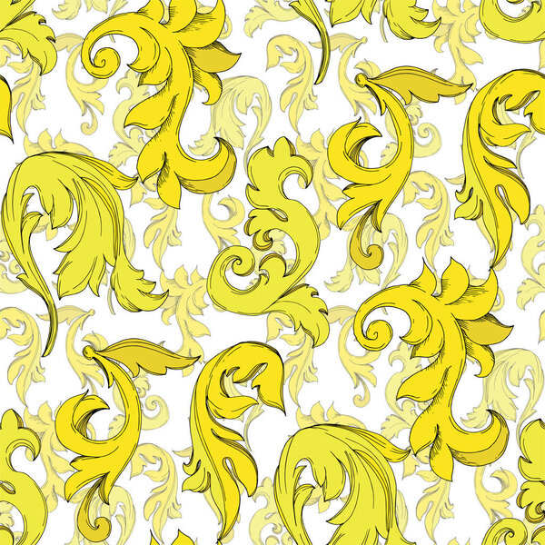 Vector Golden monogram floral ornament. Black and white engraved ink art. Seamless background pattern.