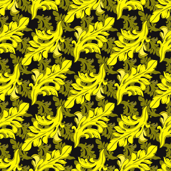 Vector Golden monogram floral ornament. Black and white engraved ink art. Seamless background pattern.