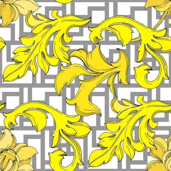 Vector Golden monograma ornamento floral. Tinta gravada a preto e branco. Padrão de fundo sem costura . — Vetor de Stock