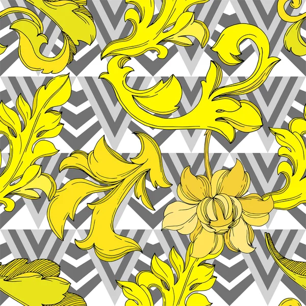 Adorno floral Vector Monograma dorado. Tinta grabada en blanco y negro. Patrón de fondo sin costuras . — Vector de stock