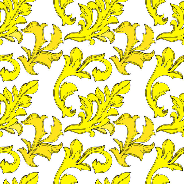 Vector Golden monogram floral ornament. Black and white engraved ink art. Seamless background pattern.