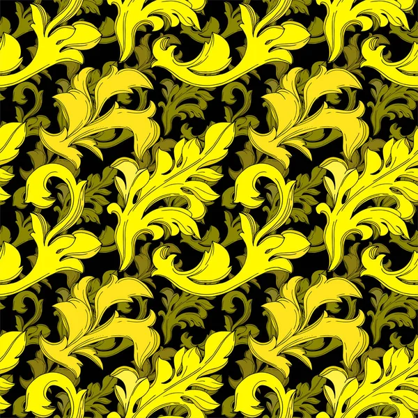 Adorno floral Vector Monograma dorado. Tinta grabada en blanco y negro. Patrón de fondo sin costuras . — Archivo Imágenes Vectoriales