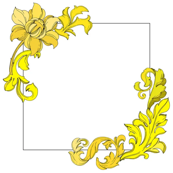 ベクトル黄金のモノグラムの花の装飾。黒と白の刻まインクアート。枠枠枠飾り広場. — ストックベクタ