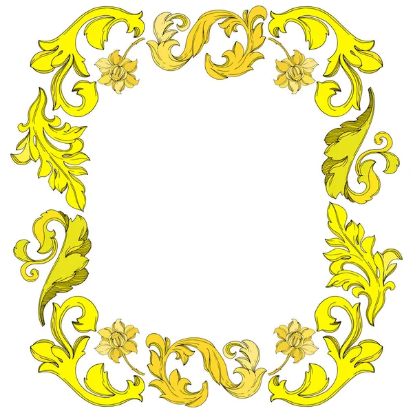 Vector Golden monogram floral ornament. Black and white engraved ink art. Frame border ornament square. — Stock Vector