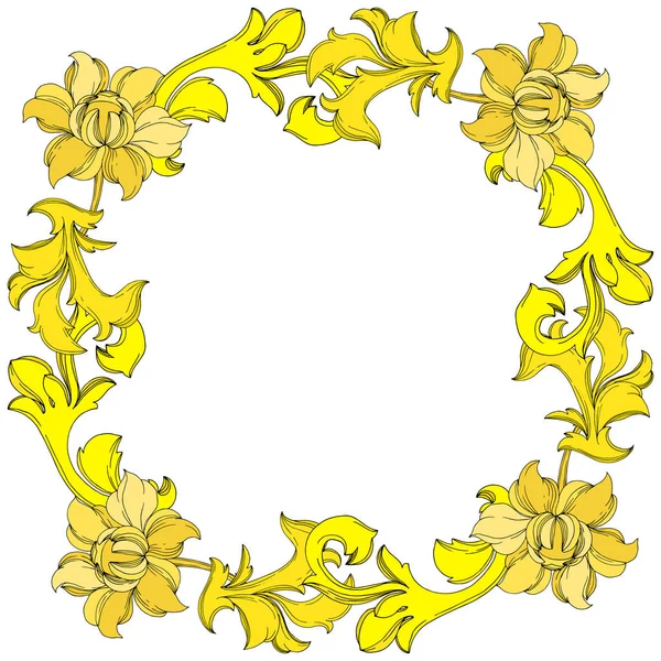 Adorno floral Vector Monograma dorado. Tinta grabada en blanco y negro. Marco borde ornamento cuadrado . — Vector de stock