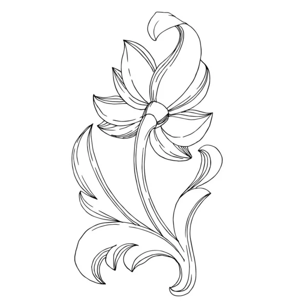 Vector Ornement floral monogramme doré. Elément d'illustration d'ornement isolé. Encre gravée noir et blanc art . — Image vectorielle