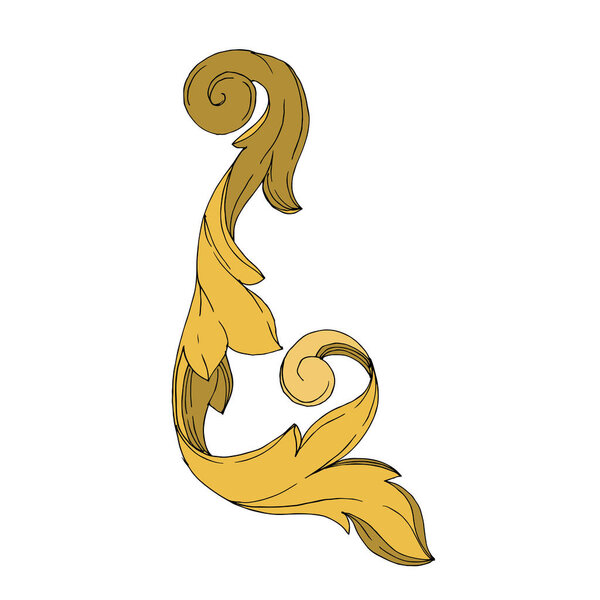 Vector Golden monogram floral ornament. Isolated ornament illustration element. Black and white engraved ink art.