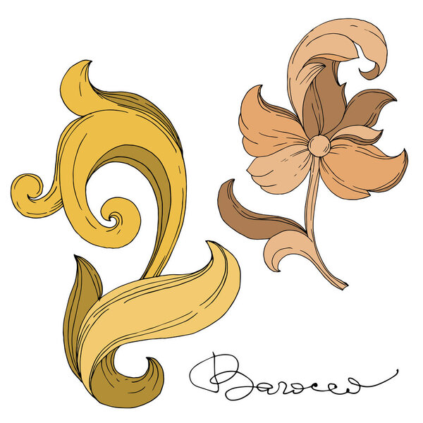 Цветочный орнамент векторной золотой монограммы. Изолированный элемент иллюстрации орнамента. Черно-белая гравировка
.