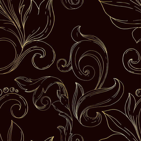 Цветочный орнамент векторной золотой монограммы. Черно-белый рисунок чернил. Бесшовный рисунок фона
.