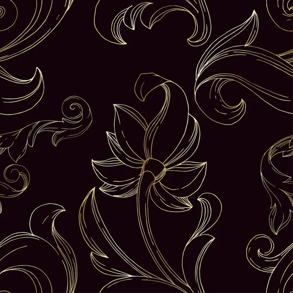 Vector Golden monogram floral ornament. Black and white engraved ink art. Seamless background pattern. — Stock Vector