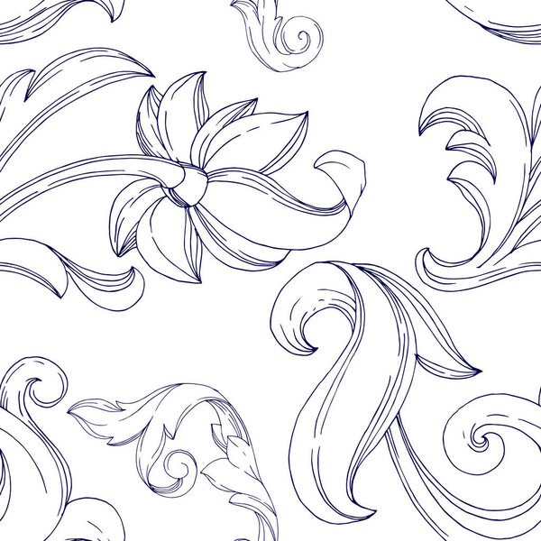 Цветочный орнамент векторной золотой монограммы. Черно-белый рисунок чернил. Бесшовный рисунок фона
.