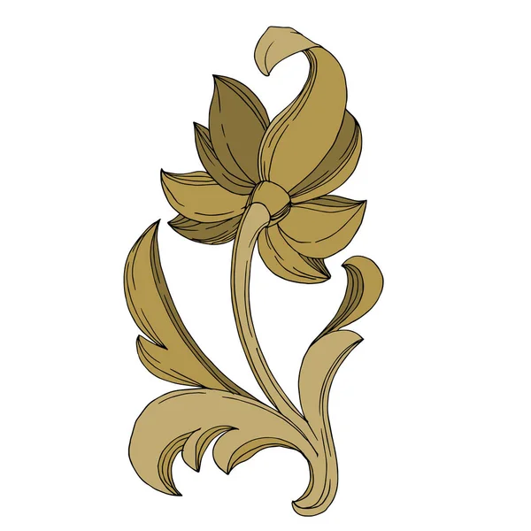 ベクトル黄金のモノグラムの花の装飾。隔離された装飾イラスト要素。黒と白の彫刻・水墨画. — ストックベクタ