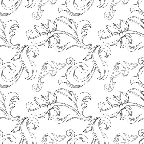 Vector Golden monogram floral ornament. Black and white engraved ink art. Seamless background pattern.