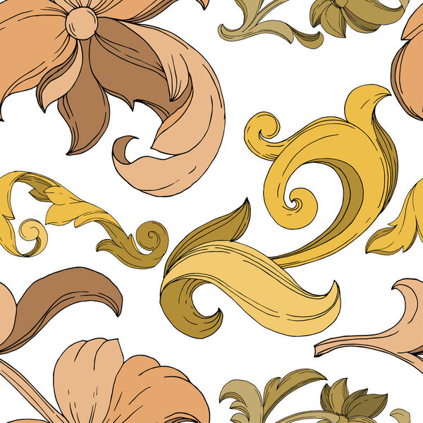 Vector Golden monogram floral ornament. Black and white engraved ink art. Seamless background pattern.