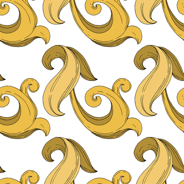 Vector Golden monogram floral ornament. Black and white engraved ink art. Seamless background pattern.