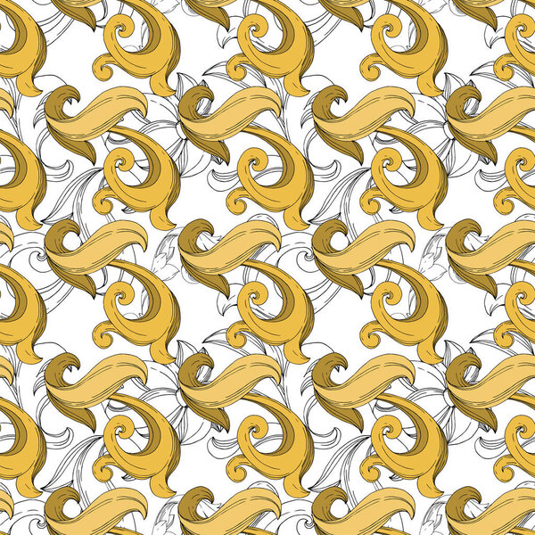 Vector Golden monogram floral ornament. Black and white engraved ink art. Seamless background pattern.