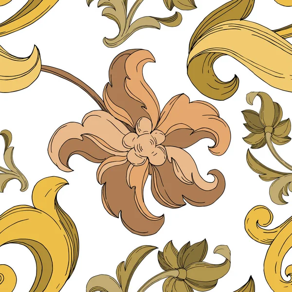 Vector Golden monograma ornamento floral. Tinta gravada a preto e branco. Padrão de fundo sem costura . —  Vetores de Stock