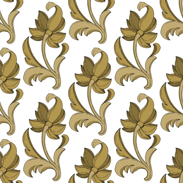 Adorno floral Vector Monograma dorado. Tinta grabada en blanco y negro. Patrón de fondo sin costuras . — Archivo Imágenes Vectoriales