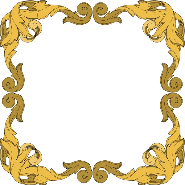 Vektör Altın Monogram Çiçek Süsü. Siyah beyaz işlemeli mürekkep sanatı. Çerçeve kenar süsü kare.