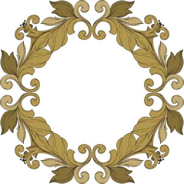 Vektör Altın Monogram Çiçek Süsü. Siyah beyaz işlemeli mürekkep sanatı. Çerçeve kenar süsü kare.