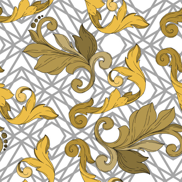 Vector Golden monogram floral ornament. Black and white engraved ink art. Seamless background pattern.