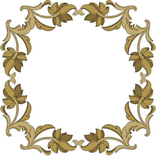 Vektör Altın Monogram Çiçek Süsü. Siyah beyaz işlemeli mürekkep sanatı. Çerçeve kenar süsü kare.