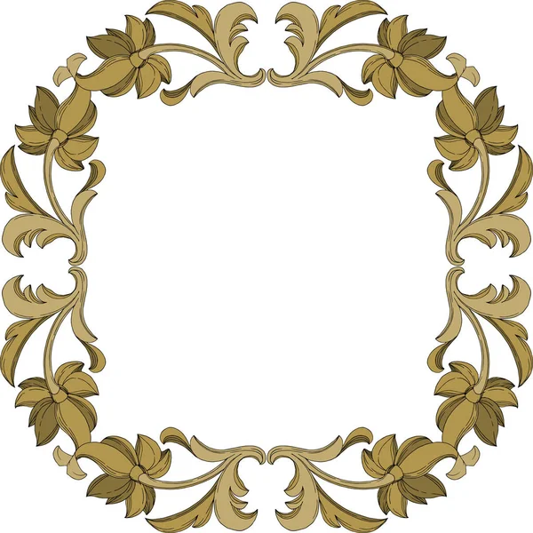 Vettore Monogramma d'oro ornamento floreale. Inchiostro inciso in bianco e nero art. Quadrato ornamento bordo cornice . — Vettoriale Stock
