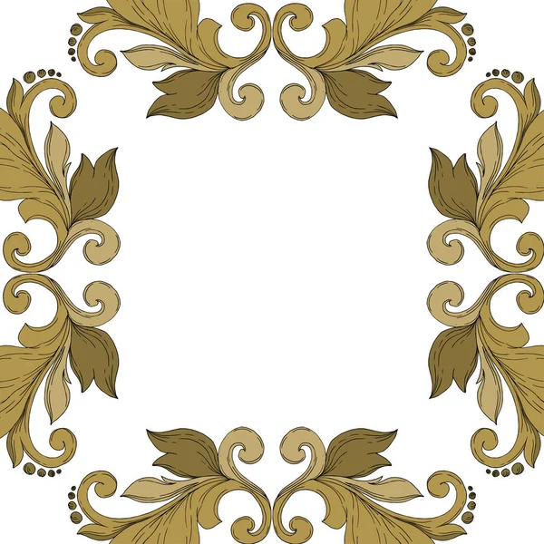 Adorno floral Vector Monograma dorado. Tinta grabada en blanco y negro. Marco borde ornamento cuadrado . — Archivo Imágenes Vectoriales