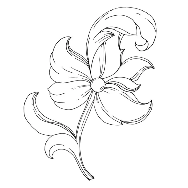 Vektör Altın Monogram Çiçek Süsü. İzole süs illüstrasyon elementi. Siyah beyaz işlemeli mürekkep sanatı.. — Stok Vektör