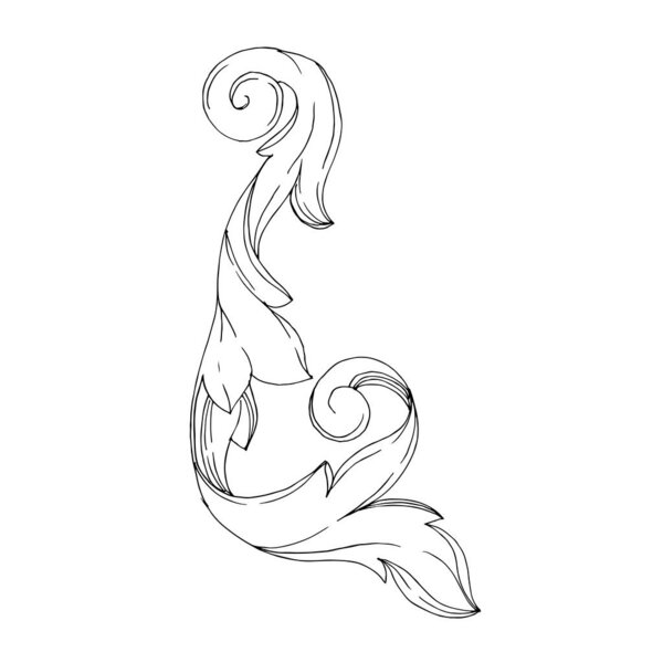 Vector Golden monogram floral ornament. Isolated ornament illustration element. Black and white engraved ink art.