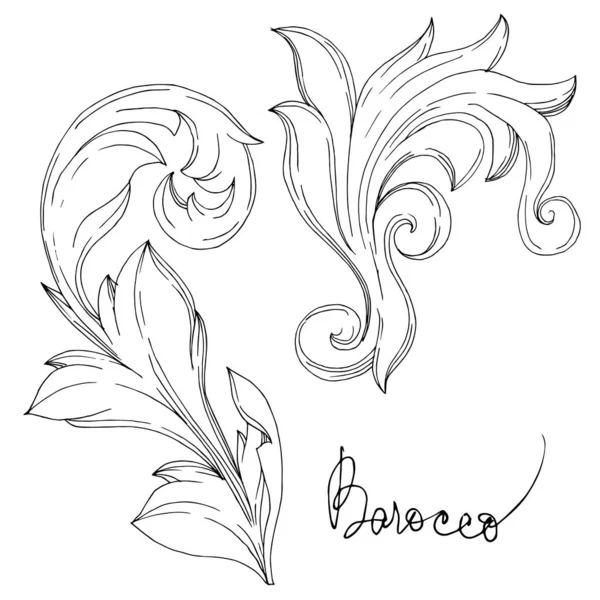 Décoration florale vectorielle monogramme baroque. Encre gravée en noir et blanc. Elément d'illustration d'ornement isolé . — Image vectorielle