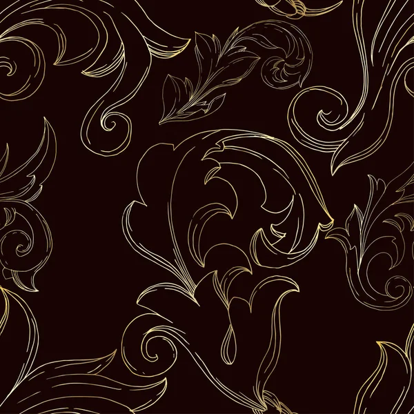 Vektor goldenes Monogramm florales Ornament. Schwarz-weiß gestochene Tuschekunst. nahtloses Hintergrundmuster. — Stockvektor