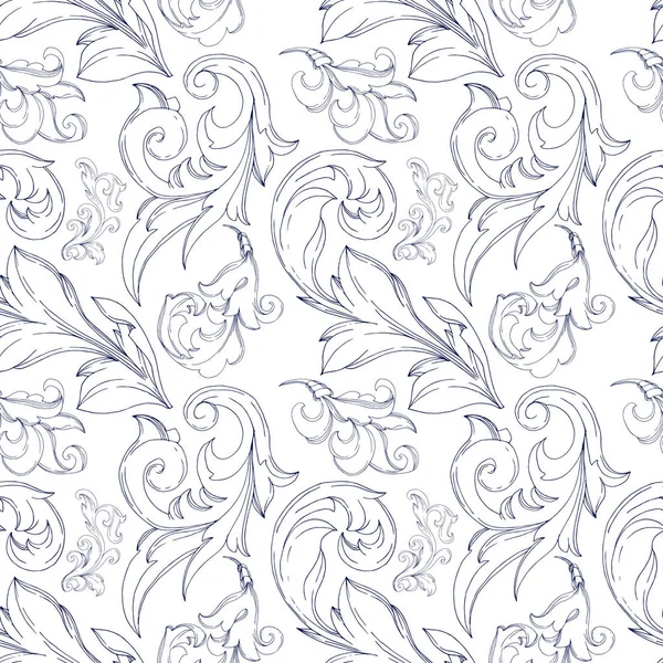 Vektör Barok baş harfleri çiçek süsü. Siyah beyaz işlemeli mürekkep sanatı. Kusursuz arkaplan deseni.