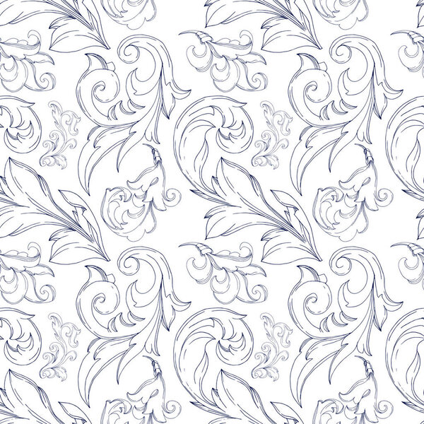 Векторный барочный цветочный орнамент. Черно-белый рисунок чернил. Бесшовный рисунок фона
.