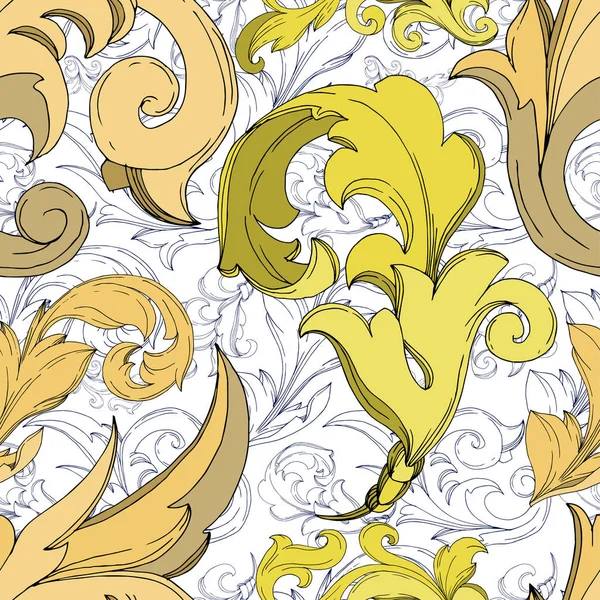 Vector Golden monograma ornamento floral. Tinta gravada a preto e branco. Padrão de fundo sem costura . — Vetor de Stock