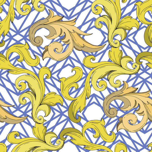 Vector Golden monogram floral ornament. Black and white engraved ink art. Seamless background pattern.