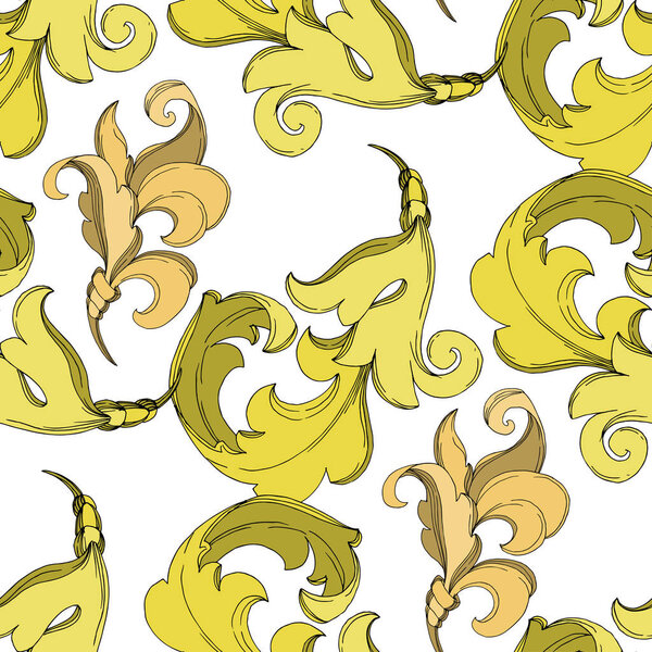 Vector Golden monogram floral ornament. Black and white engraved ink art. Seamless background pattern.