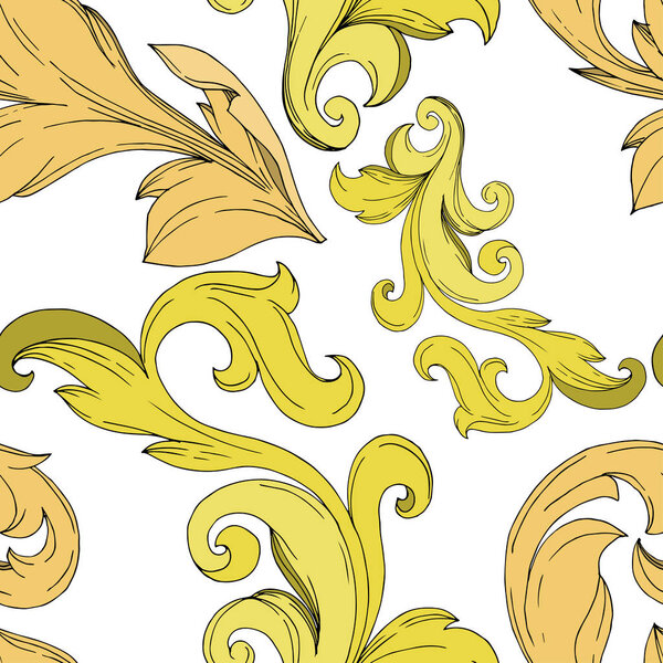 Vector Golden monogram floral ornament. Black and white engraved ink art. Seamless background pattern.