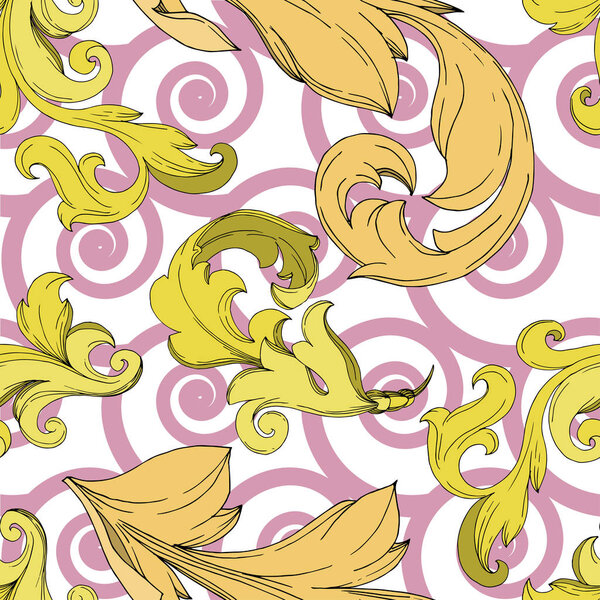 Vector Golden monogram floral ornament. Black and white engraved ink art. Seamless background pattern.