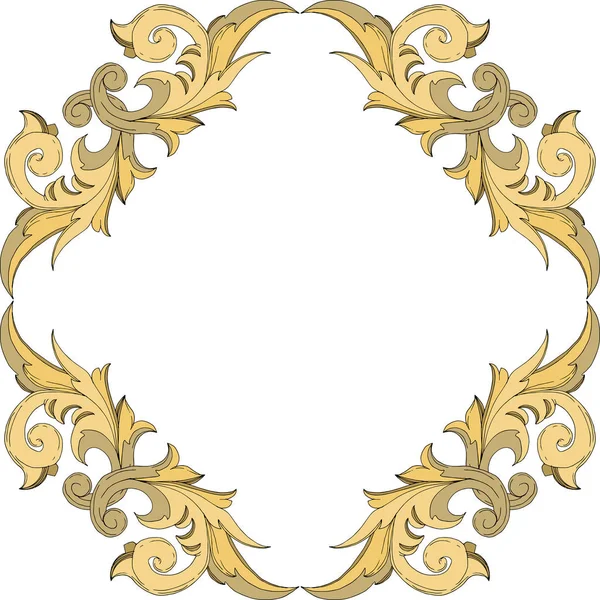 Adorno floral Vector Monograma dorado. Tinta grabada en blanco y negro. Marco borde ornamento cuadrado . — Vector de stock