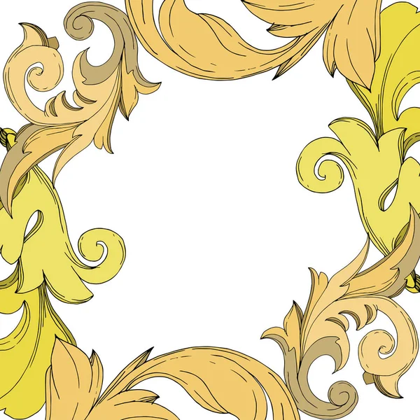 ベクトル黄金のモノグラムの花の装飾。黒と白の刻まインクアート。枠枠枠飾り｜squar. — ストックベクタ