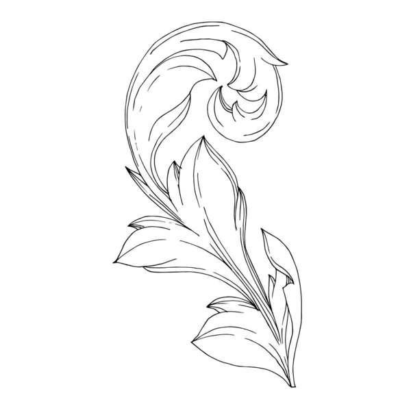 Vector Barroco Monograma ornamento floral. Tinta gravada a preto e branco. Isolado elemento de ilustração ornamento . — Vetor de Stock