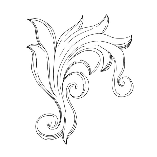 Vector Baroque Monogram floral ornament. Black and white engraved ink art. Isolated ornament illustration element.