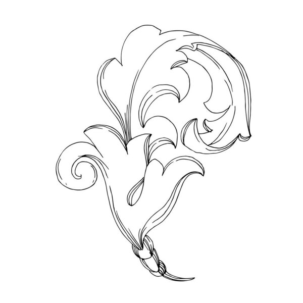 Vector Baroque Monogram floral ornament. Black and white engraved ink art. Isolated ornament illustration element.