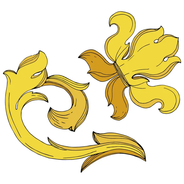 Vector Golden monograma ornamento floral. Tinta gravada a preto e branco. Monograma isolado elemento ilustrativo . — Vetor de Stock