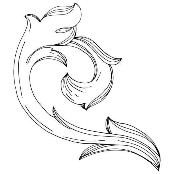 Vector Baroque monogram floral ornament. Black and white engraved ink art. Isolated monogram illustration element.