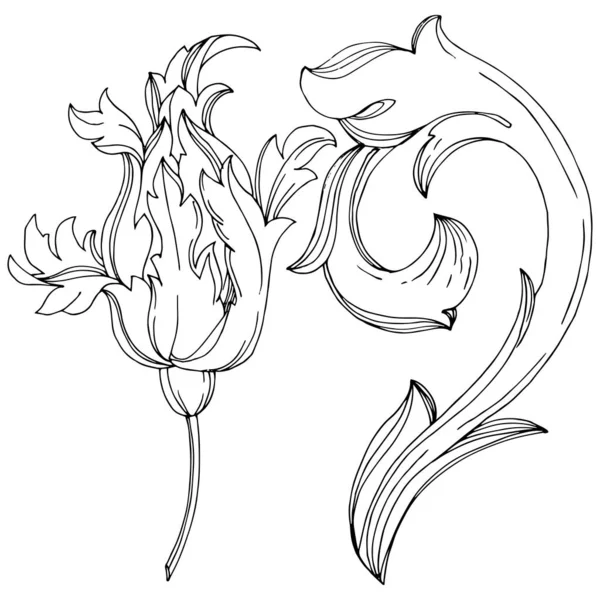 Monogramma barocco vettoriale ornamento floreale. Inchiostro inciso in bianco e nero art. Elemento di illustrazione monogramma isolato . — Vettoriale Stock