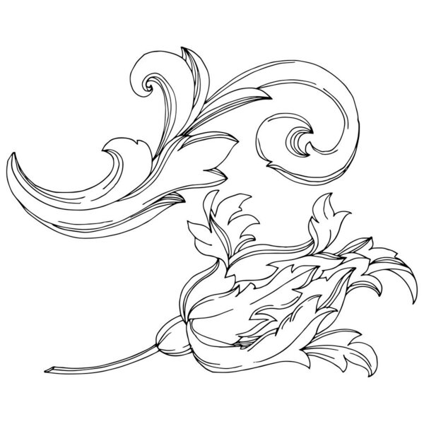 Vector Baroque monogram floral ornament. Black and white engraved ink art. Isolated monogram illustration element.