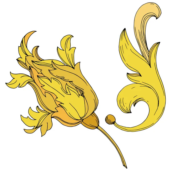 Vector Golden monogram blommig prydnad. Svart och vit graverad bläckkonst. Enskilt illustrationselement för monogram. — Stock vektor
